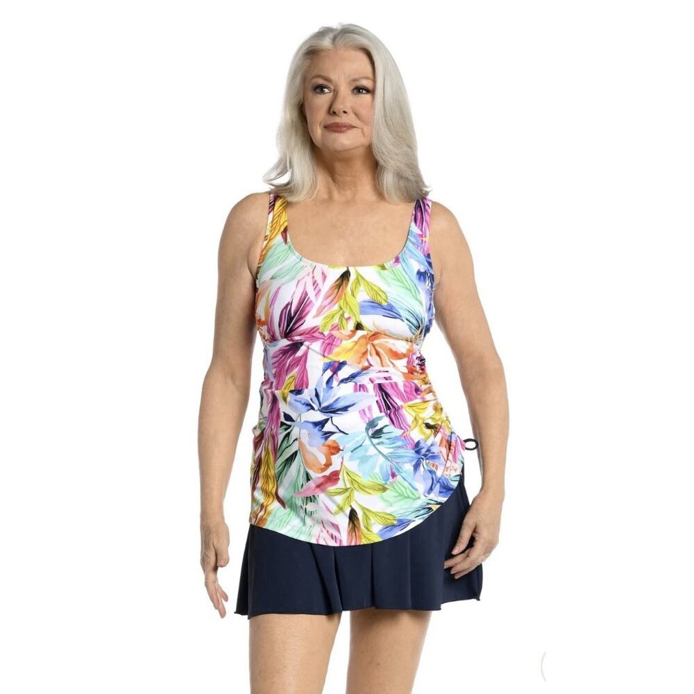 Maxine of Hollywood PLS Conga Blue Floral 1 PC Swim Dress Size 16W NWT Swimsuit